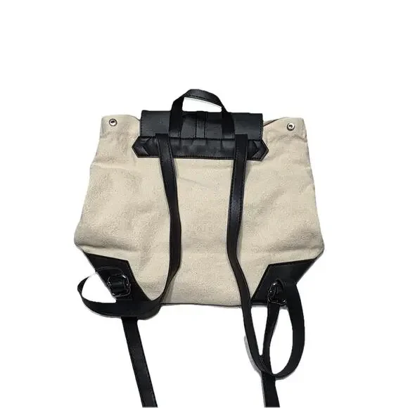 Deux Lux Anthropologie Canvas Vegan Leather Trim Backpack Strap Bag Lightweight - Picture 2 of 12